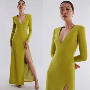 Women's BCBGMAXAZRIA Chartreuse Maxi Dress with Slit Size 8